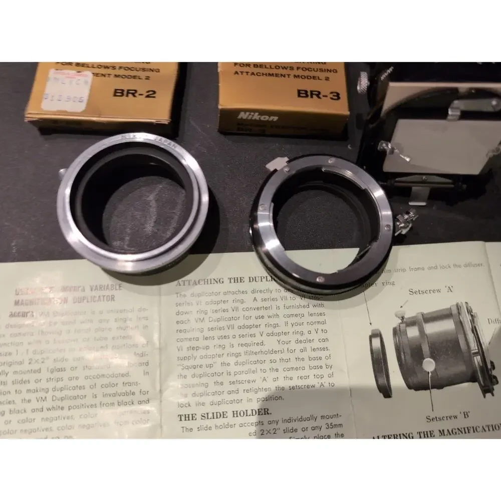 Nikon Bellows Focusing Attachment Model II w/ Box, BR-2 E-2 & BR-3 Macro...
